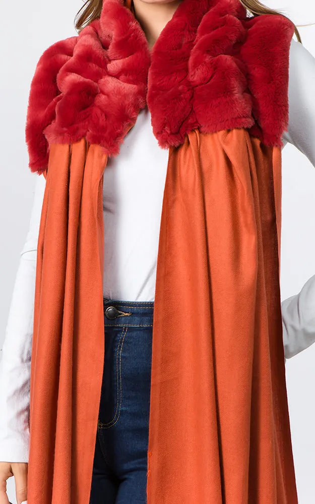 OA90B6 Solid Scarf w/Center Ruffle Faux Fur