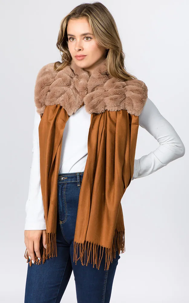 OA90B6 Solid Scarf w/Center Ruffle Faux Fur