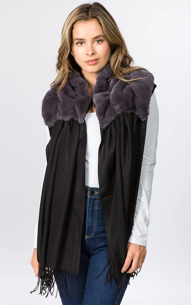 OA90B6 Solid Scarf w/Center Ruffle Faux Fur