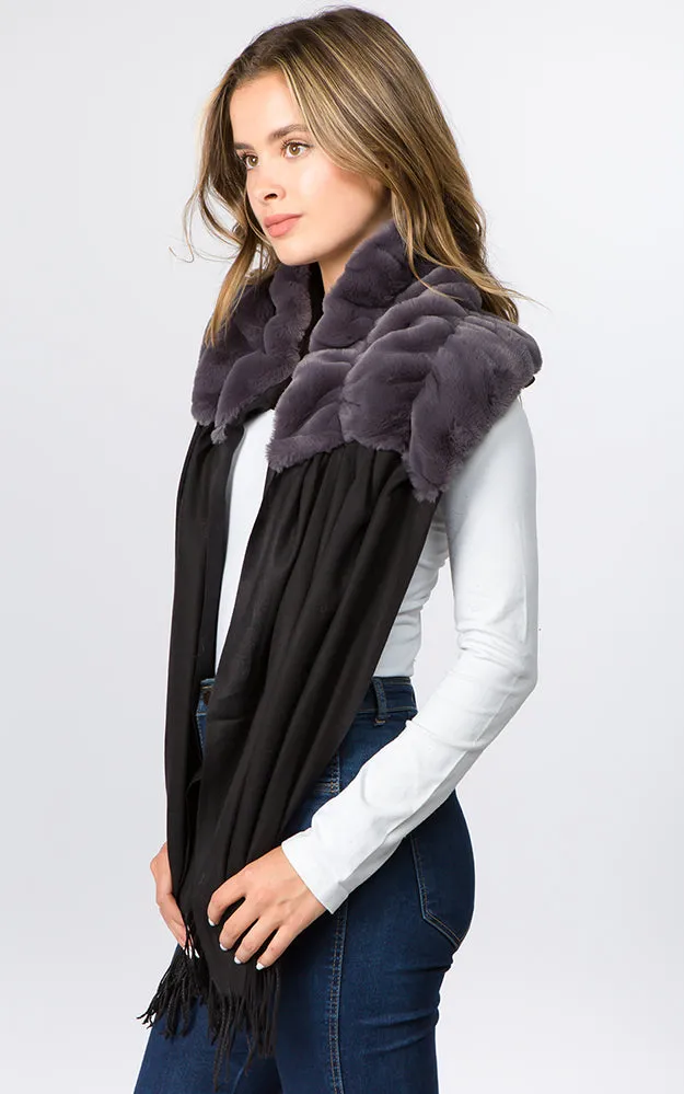 OA90B6 Solid Scarf w/Center Ruffle Faux Fur