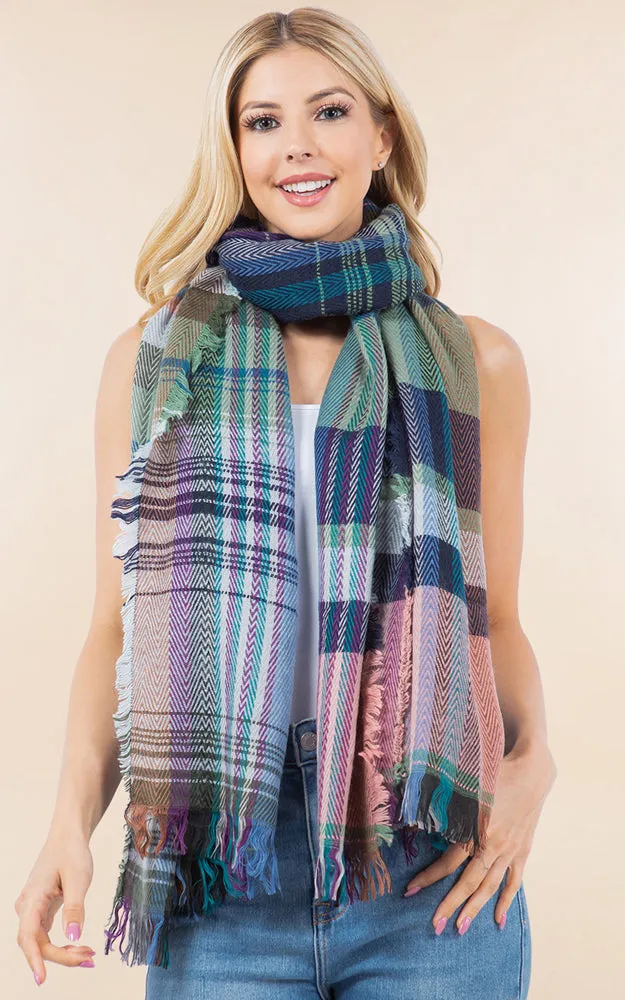 OA98B1 PLAID PATTERN OVERSIZED OBLONG SCARF