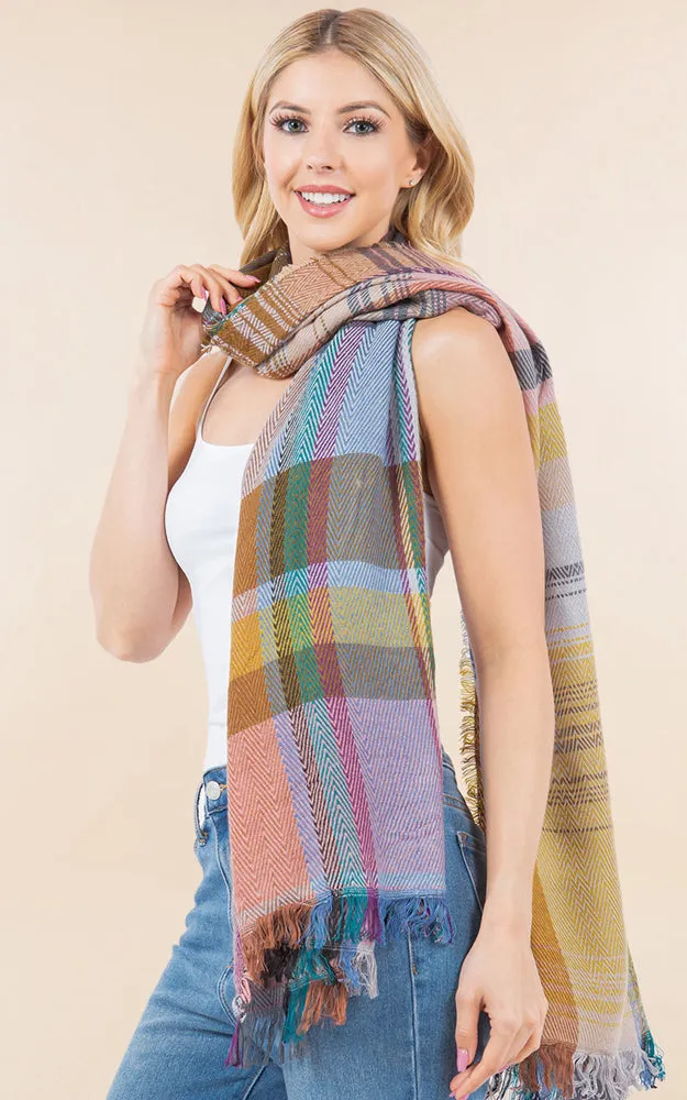 OA98B1 PLAID PATTERN OVERSIZED OBLONG SCARF