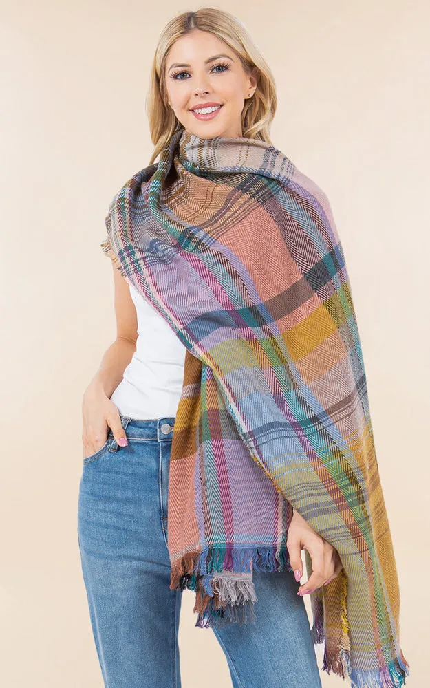 OA98B1 PLAID PATTERN OVERSIZED OBLONG SCARF