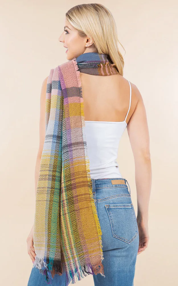 OA98B1 PLAID PATTERN OVERSIZED OBLONG SCARF