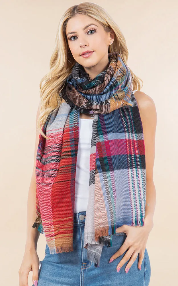 OA98B1 PLAID PATTERN OVERSIZED OBLONG SCARF