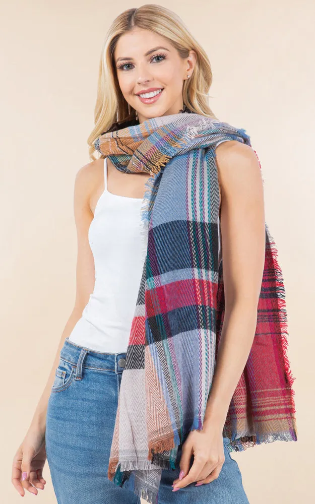 OA98B1 PLAID PATTERN OVERSIZED OBLONG SCARF