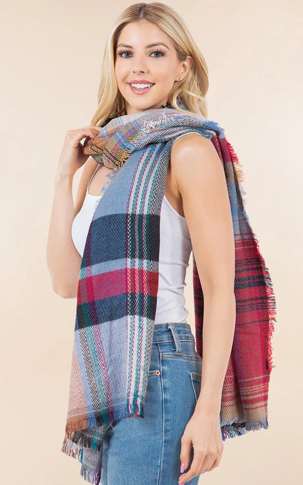 OA98B1 PLAID PATTERN OVERSIZED OBLONG SCARF