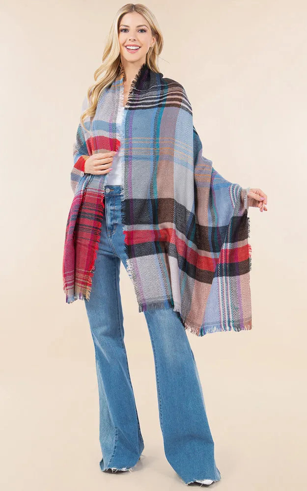 OA98B1 PLAID PATTERN OVERSIZED OBLONG SCARF