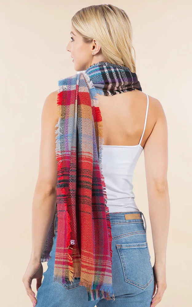 OA98B1 PLAID PATTERN OVERSIZED OBLONG SCARF