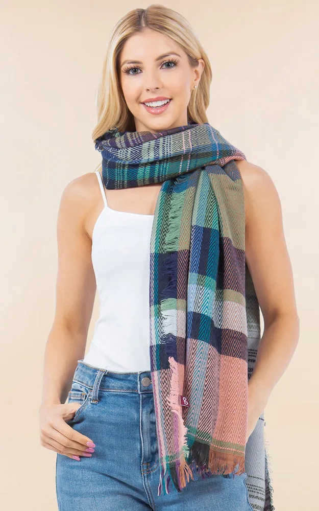 OA98B1 PLAID PATTERN OVERSIZED OBLONG SCARF