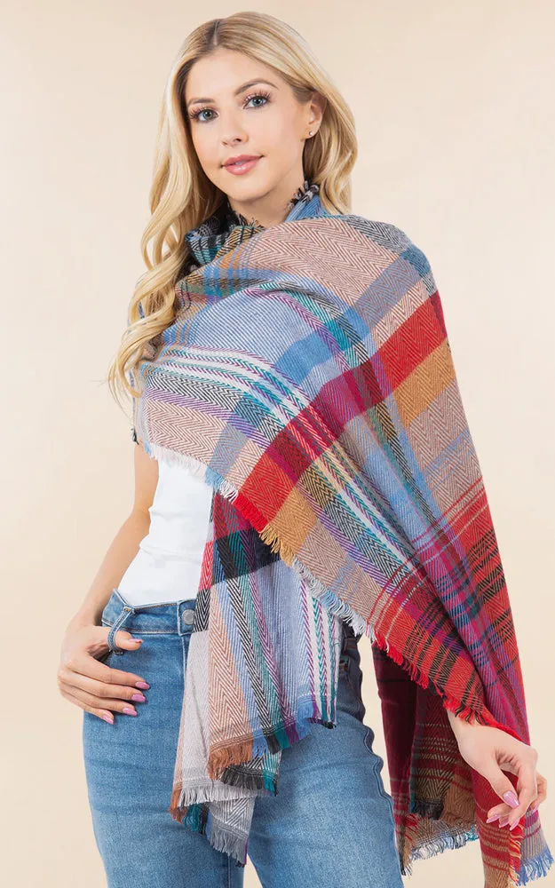 OA98B1 PLAID PATTERN OVERSIZED OBLONG SCARF