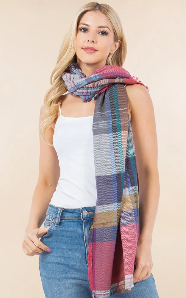 OA98B1 PLAID PATTERN OVERSIZED OBLONG SCARF