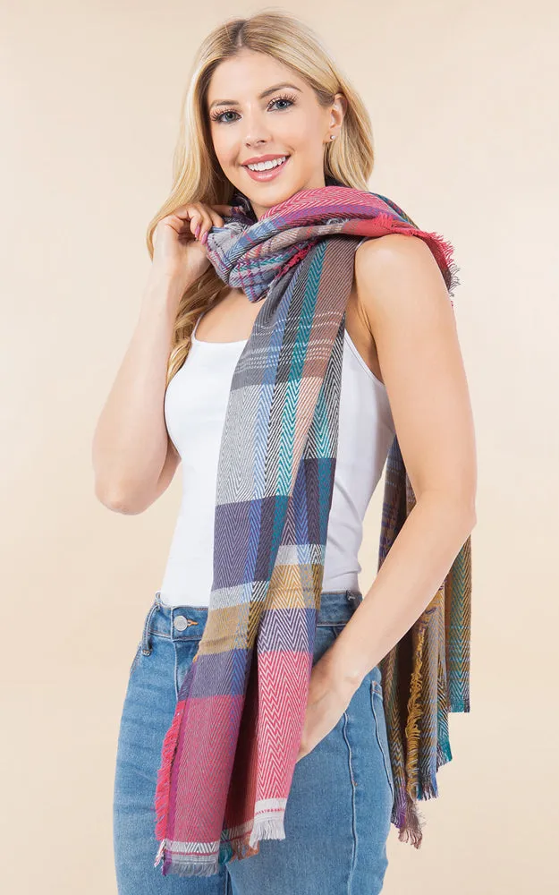 OA98B1 PLAID PATTERN OVERSIZED OBLONG SCARF