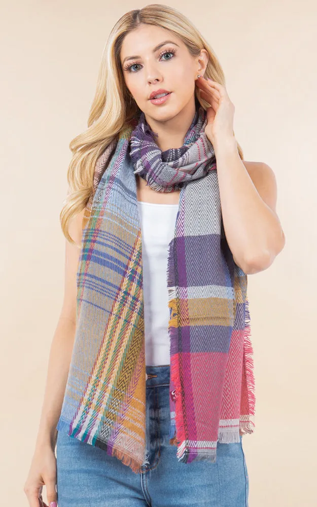 OA98B1 PLAID PATTERN OVERSIZED OBLONG SCARF