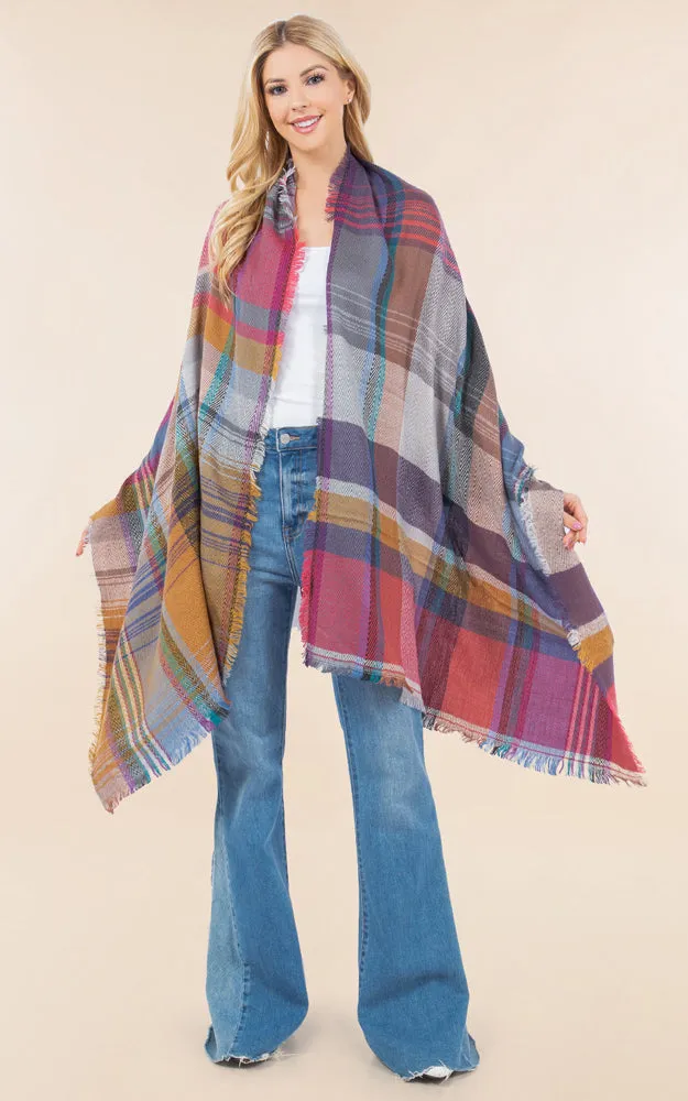 OA98B1 PLAID PATTERN OVERSIZED OBLONG SCARF