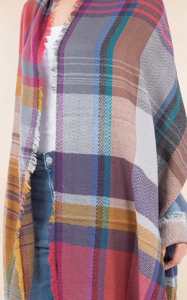 OA98B1 PLAID PATTERN OVERSIZED OBLONG SCARF