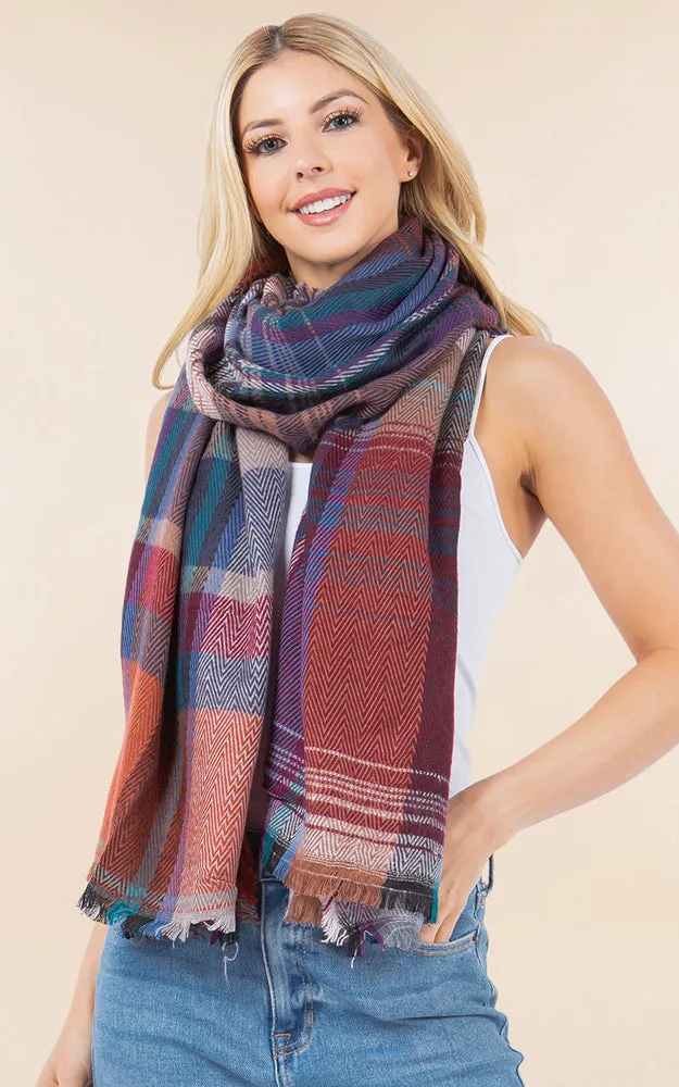 OA98B1 PLAID PATTERN OVERSIZED OBLONG SCARF