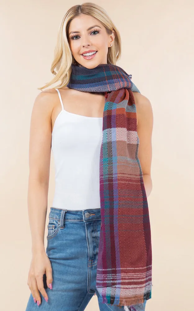 OA98B1 PLAID PATTERN OVERSIZED OBLONG SCARF