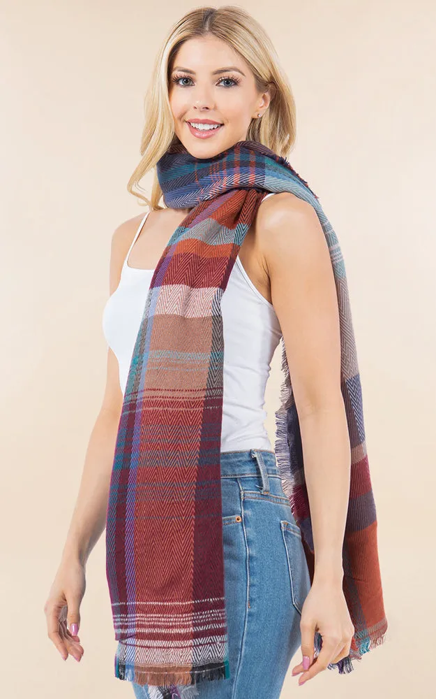 OA98B1 PLAID PATTERN OVERSIZED OBLONG SCARF