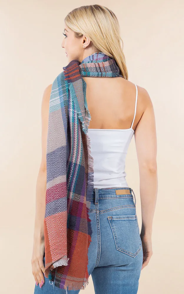 OA98B1 PLAID PATTERN OVERSIZED OBLONG SCARF