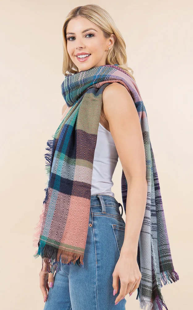 OA98B1 PLAID PATTERN OVERSIZED OBLONG SCARF