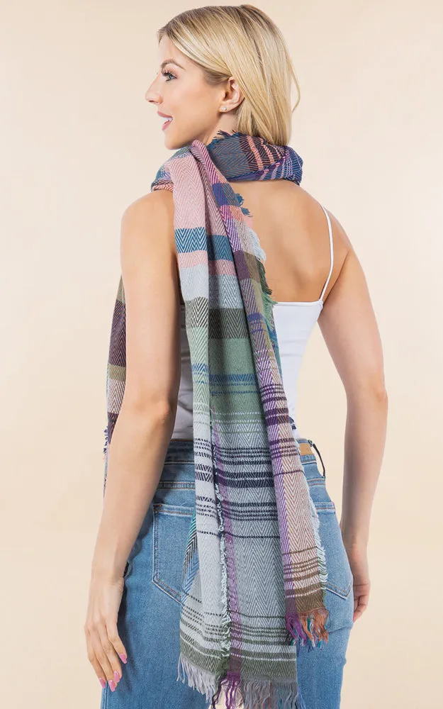 OA98B1 PLAID PATTERN OVERSIZED OBLONG SCARF