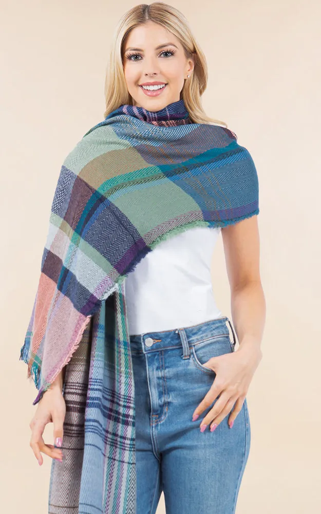 OA98B1 PLAID PATTERN OVERSIZED OBLONG SCARF