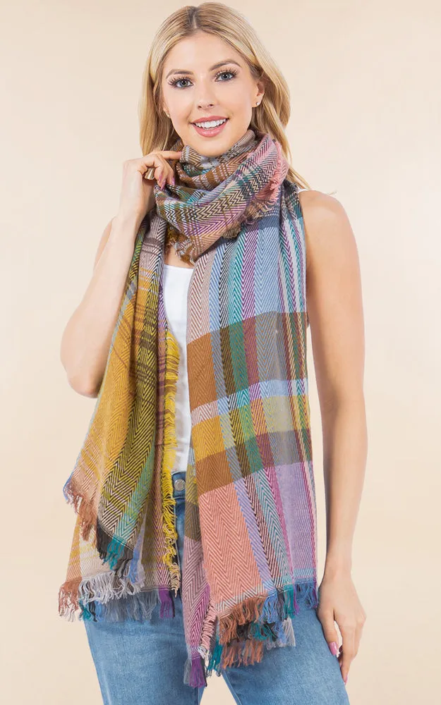 OA98B1 PLAID PATTERN OVERSIZED OBLONG SCARF