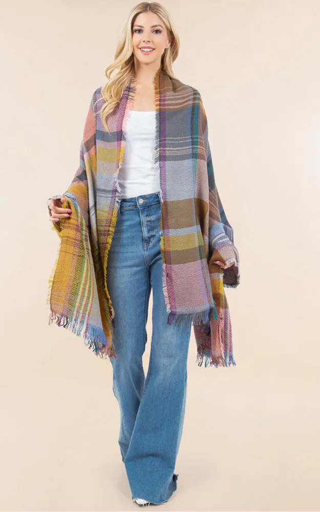 OA98B1 PLAID PATTERN OVERSIZED OBLONG SCARF