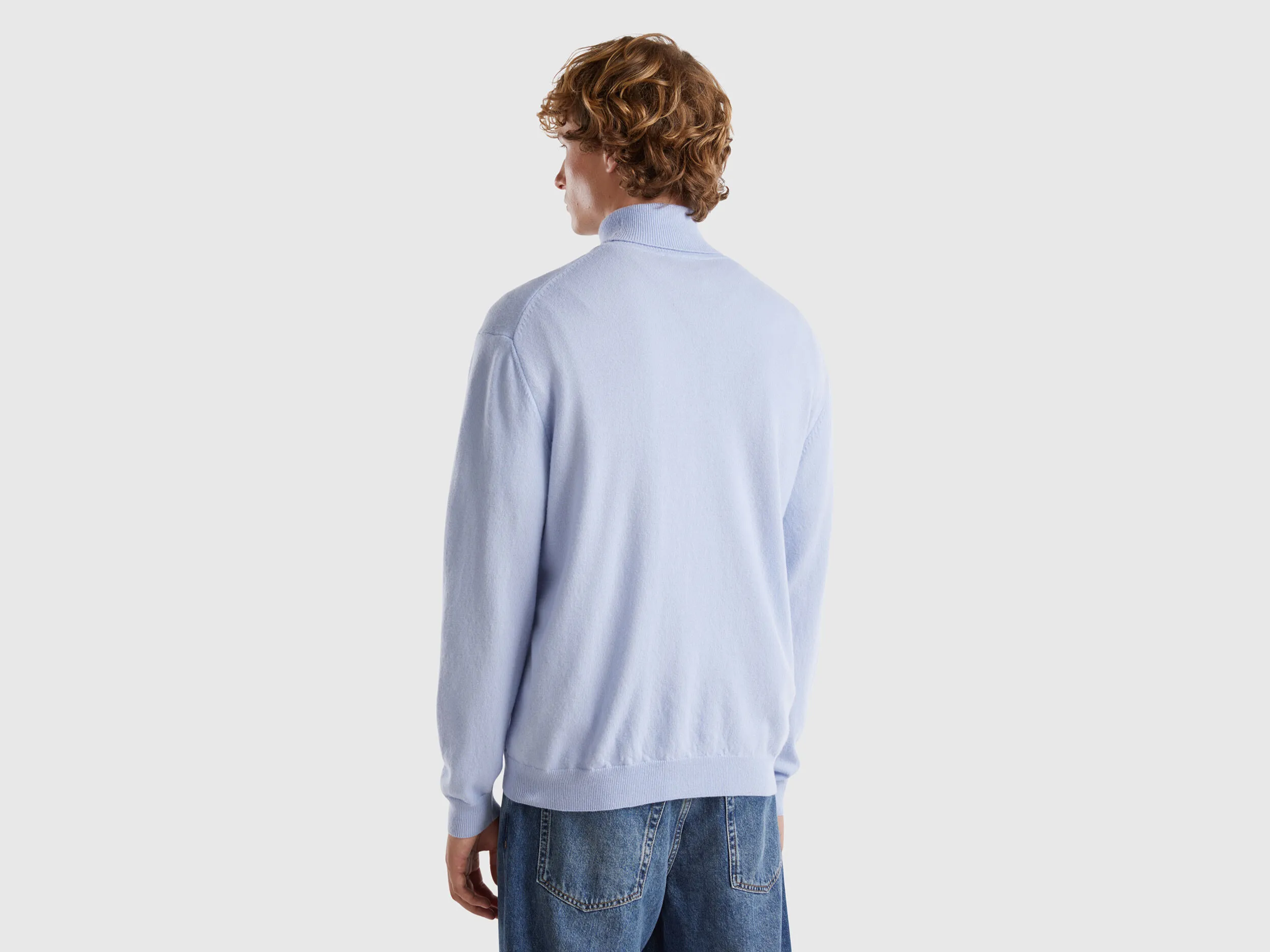 Ocean blue turtleneck in pure Merino wool - Light Blue | Benetton