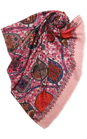 OP8382 Pink Paisley & Border Printed Oblong Scarf