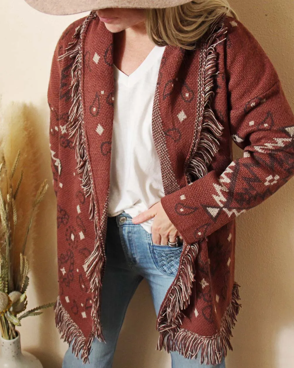 Paisley Blanket Sweater in Red Rocks