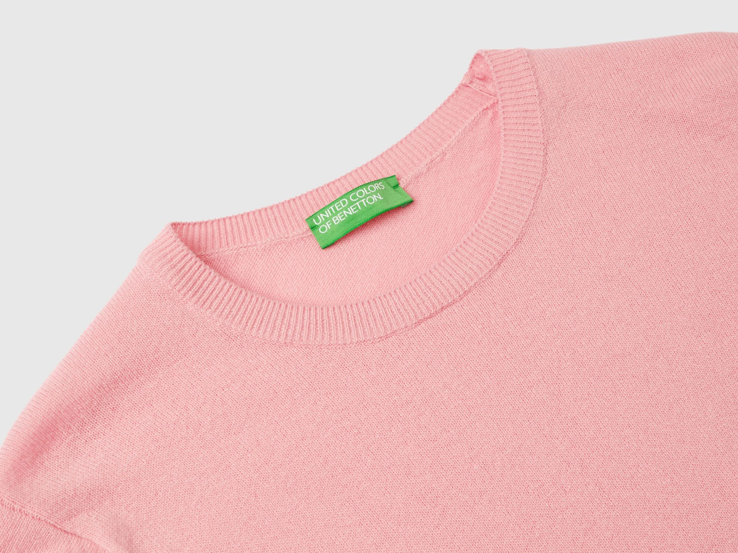 Pink crew neck sweater in pure Merino wool - Pink | Benetton