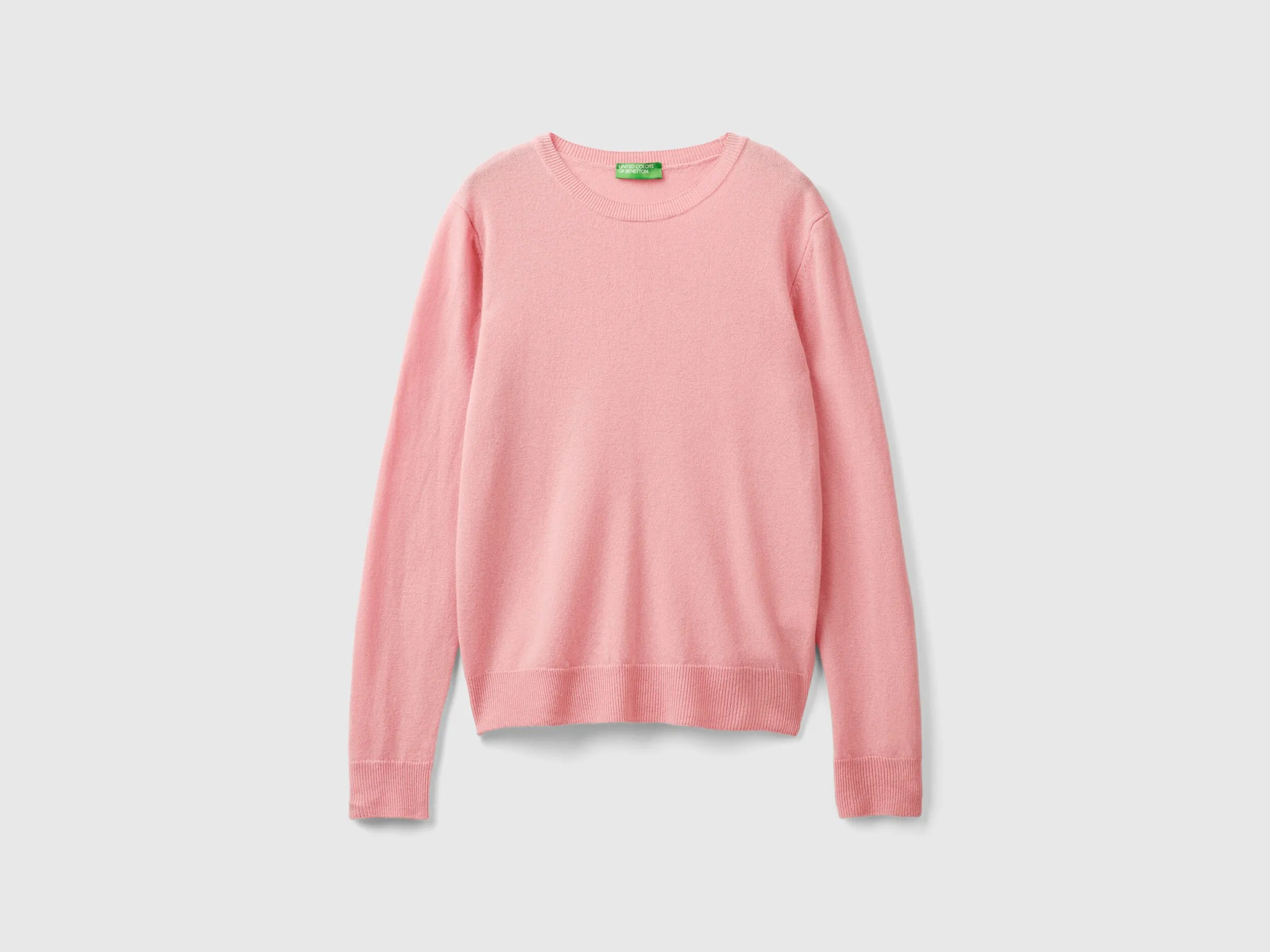 Pink crew neck sweater in pure Merino wool - Pink | Benetton