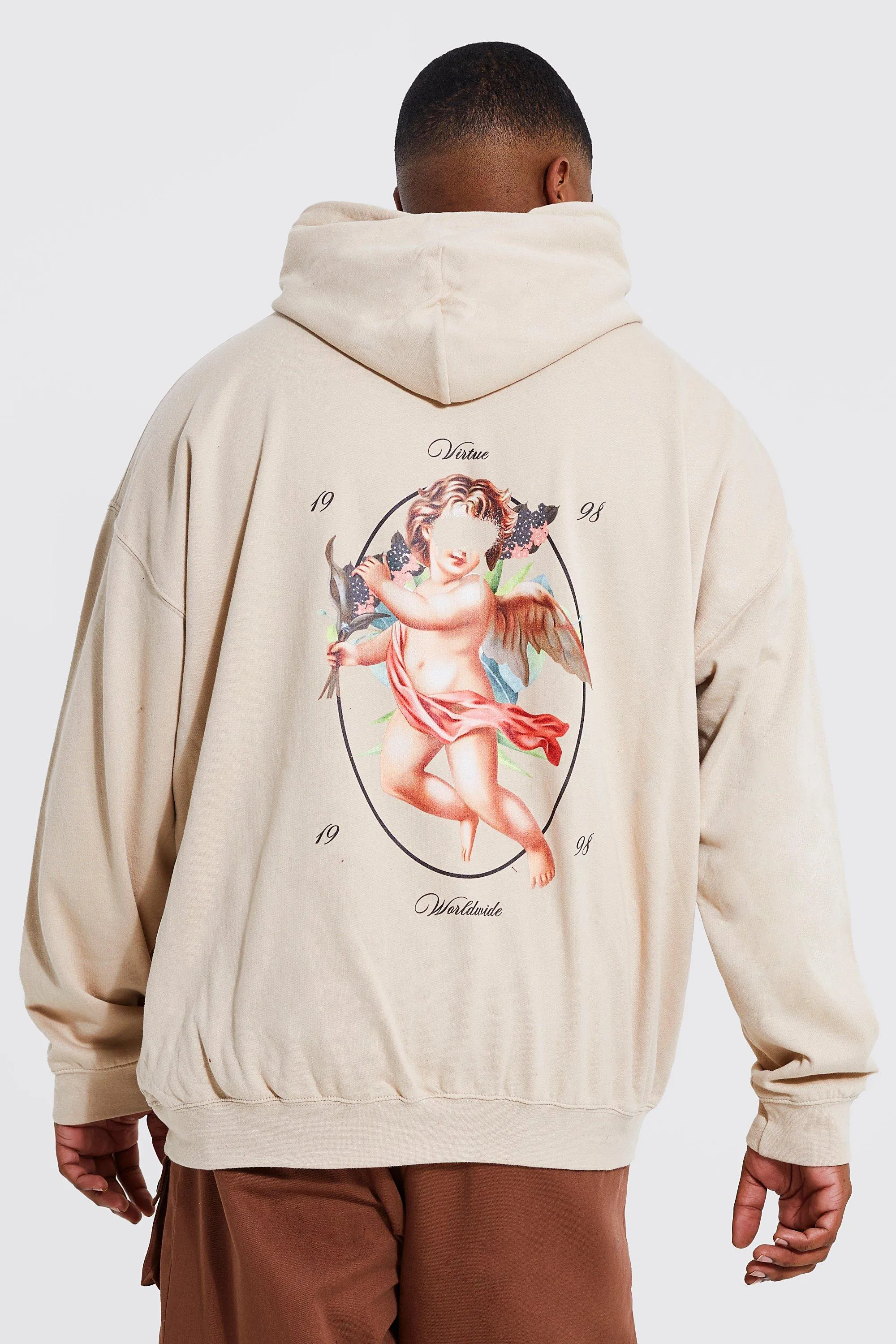 Plus Cherub Back Print Hoodie | boohooMAN UK