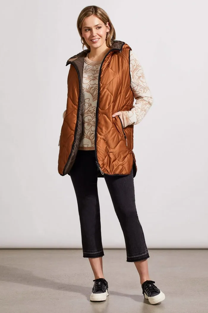 Reversible Hooded Puffer Vest with Hi-Low Hem