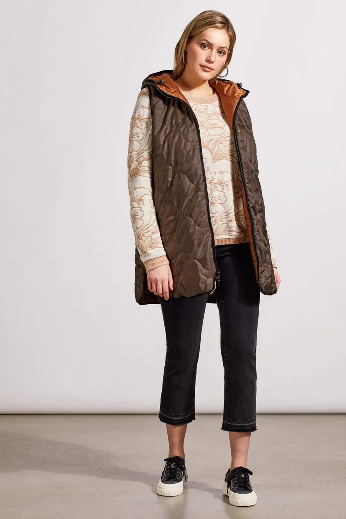 Reversible Hooded Puffer Vest with Hi-Low Hem