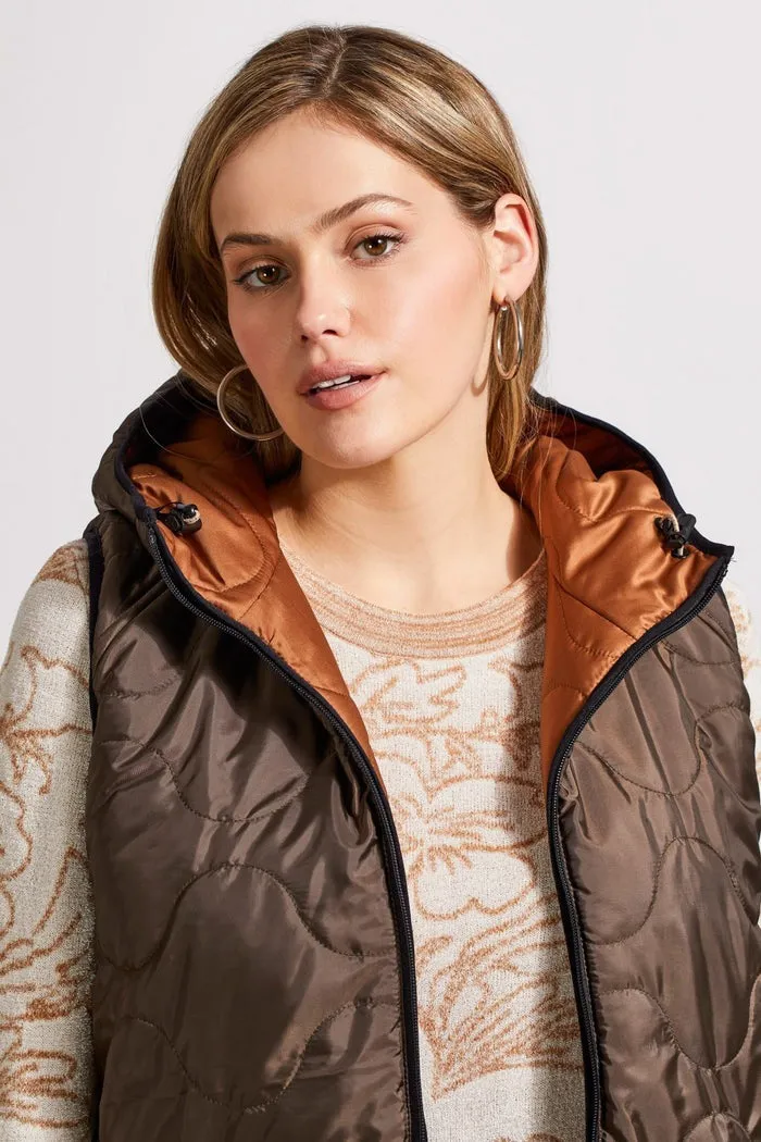 Reversible Hooded Puffer Vest with Hi-Low Hem