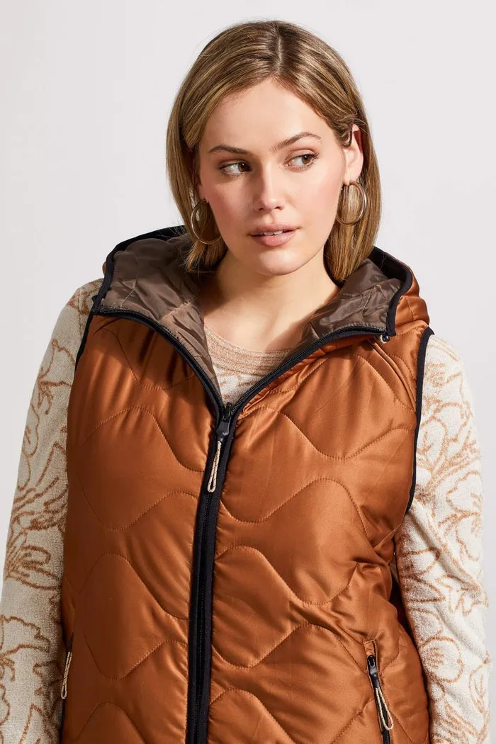 Reversible Hooded Puffer Vest with Hi-Low Hem