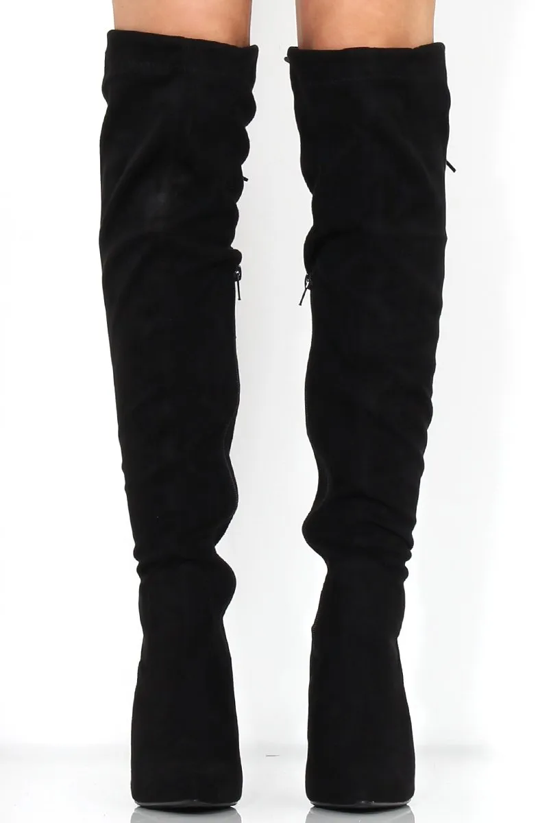 Rosah Black Suede Over The Knee Boots