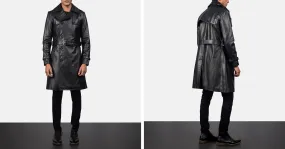 Royson Black Leather Duster Coat