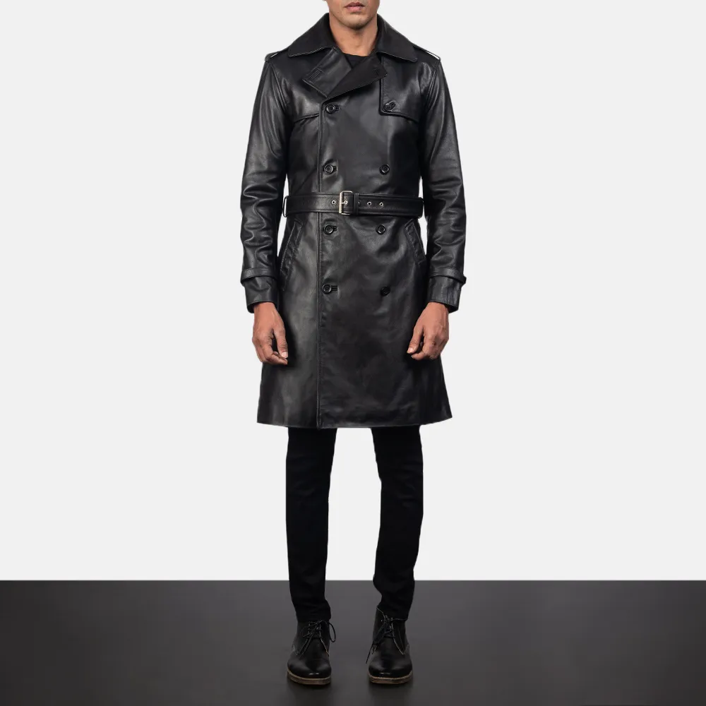 Royson Black Leather Duster Coat