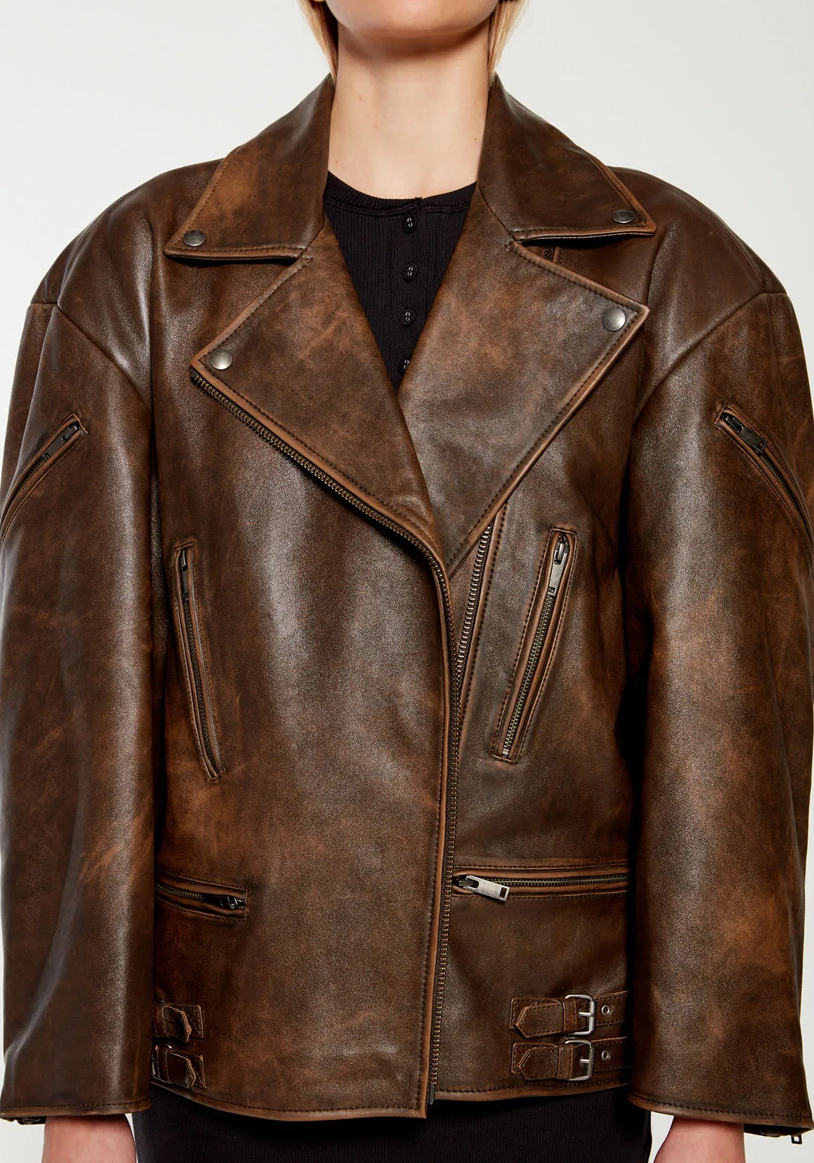 SAMANTHA LEATHER JACKET VINTAGE BROWN