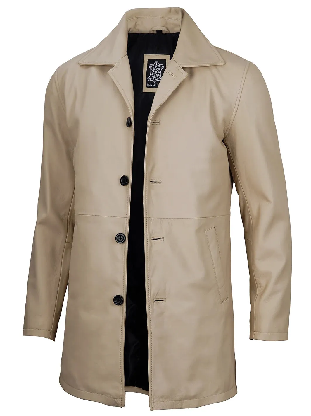 Santiago Beige Real Leather Car Coat