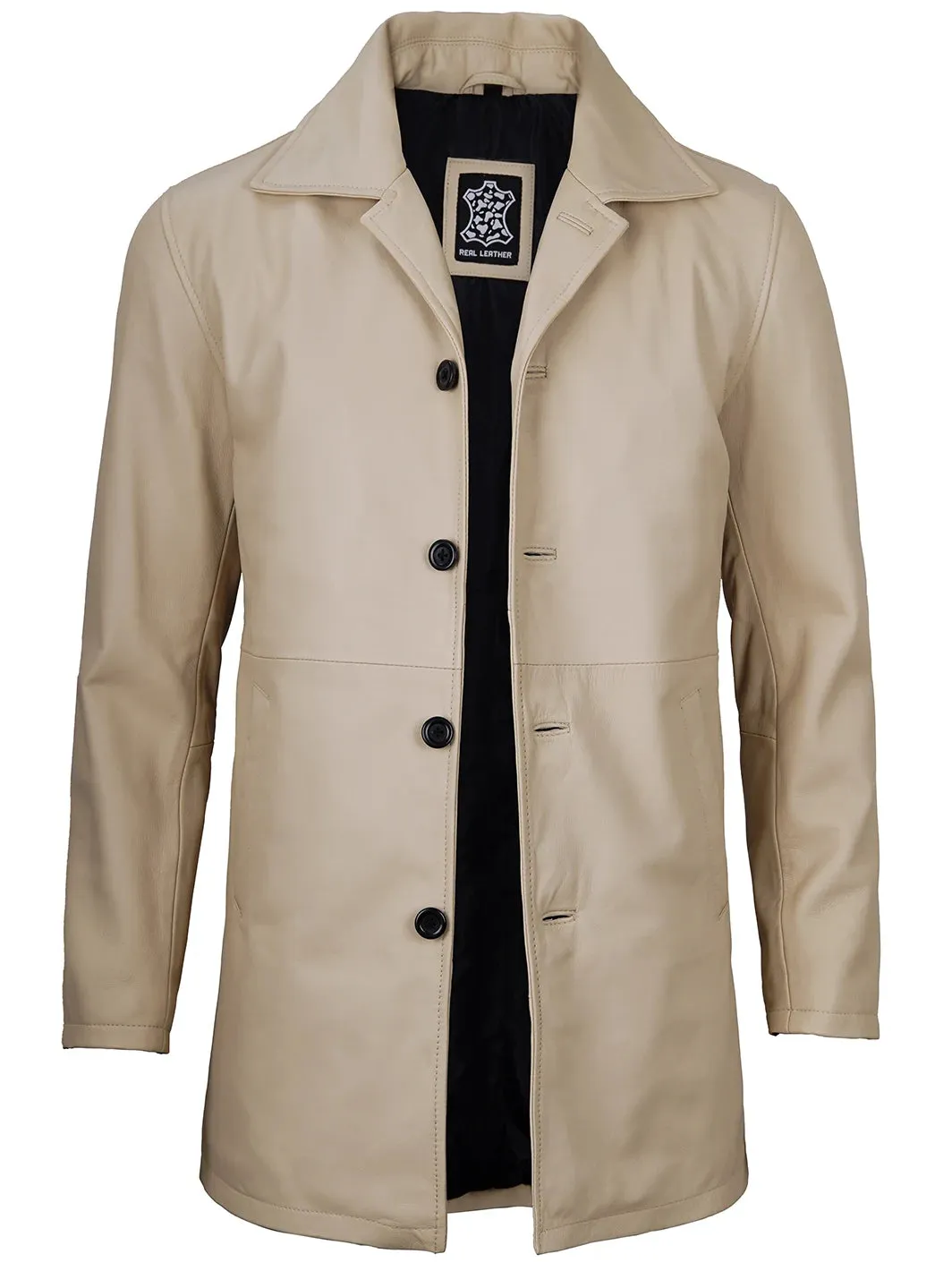 Santiago Beige Real Leather Car Coat