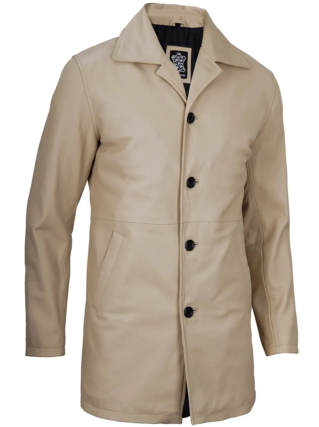 Santiago Beige Real Leather Car Coat