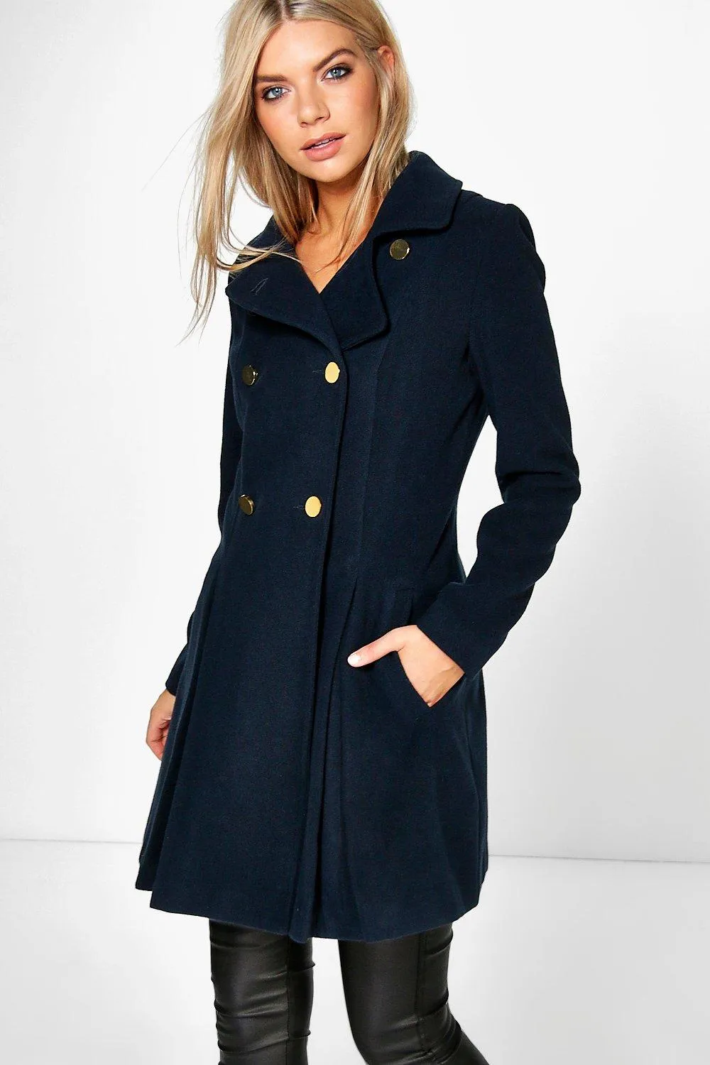 Sara Military Fit And Flare Coat