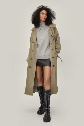 Satin Longline Double Breasted Belted Trench Coat