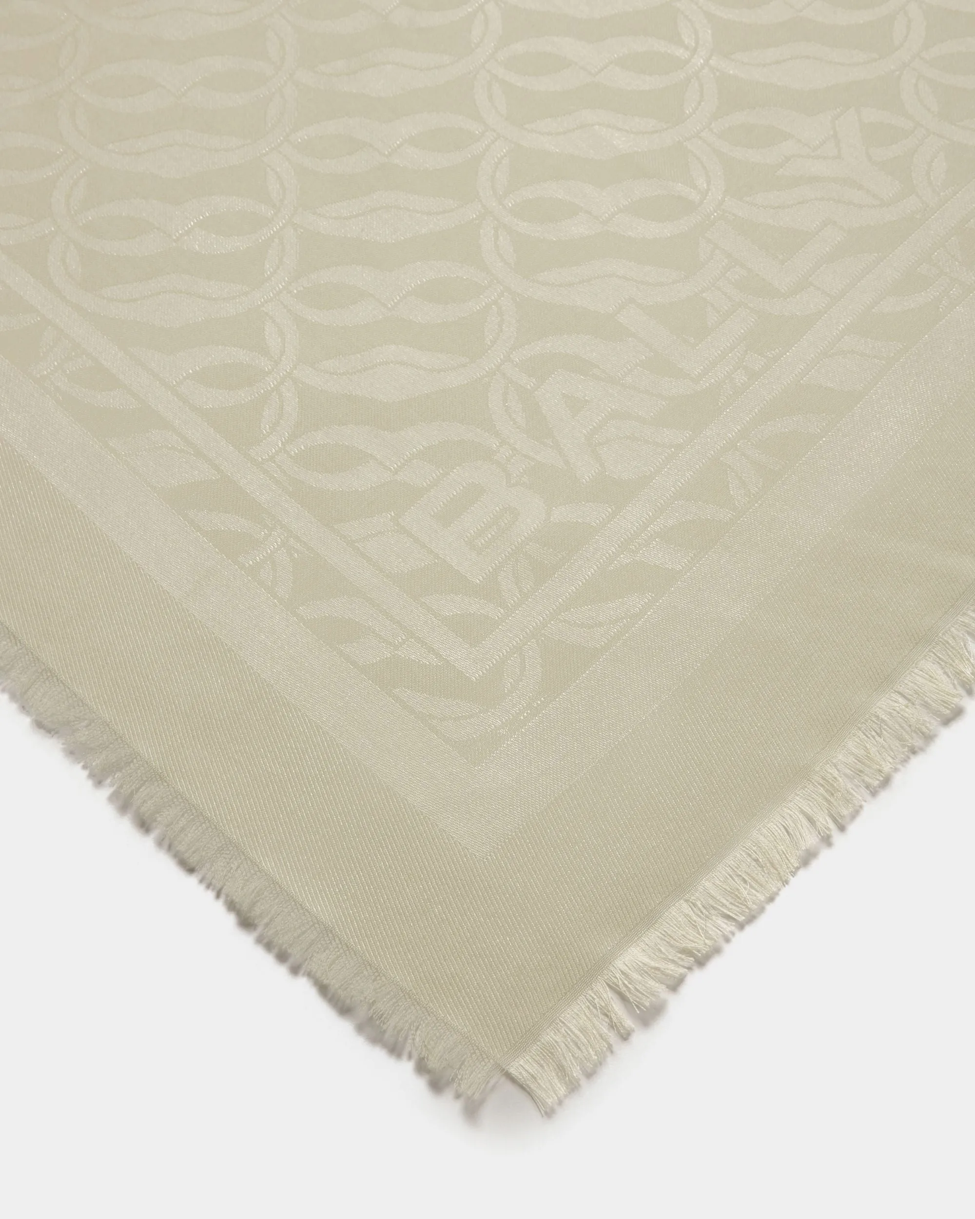 Scarf With Emblem Jacquard In Light Beige Silk And Wool 