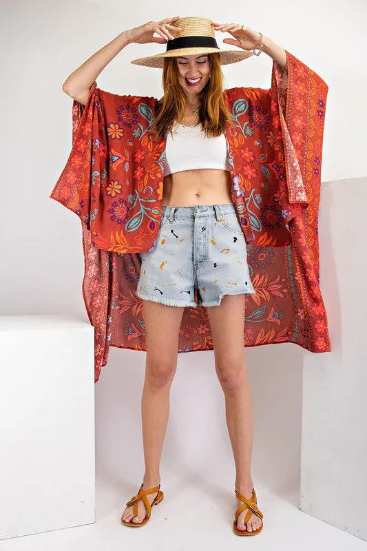 Scarlet Easel Scarf Kimono Printed Rayon